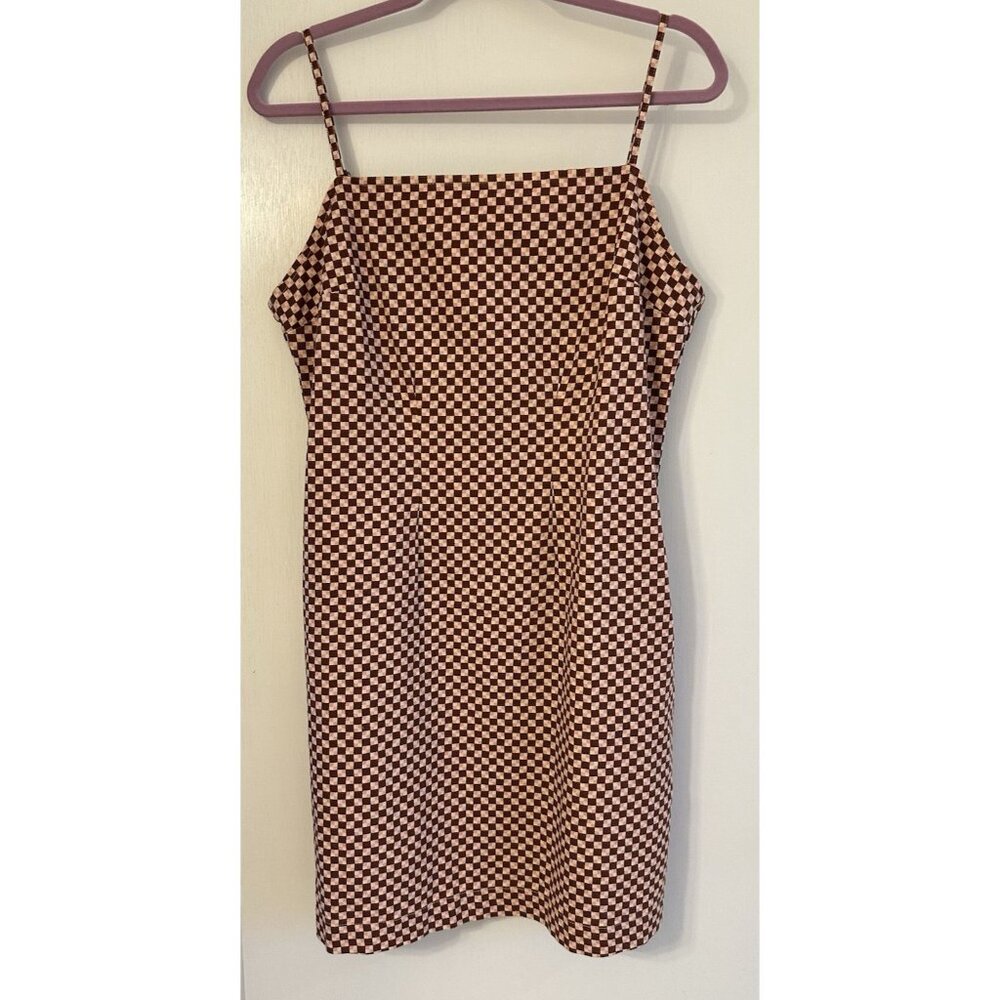NWT LEVI'S Mini Dress L Brown/Pink Multicolor Check Adj. Spag. Straps w/pockets